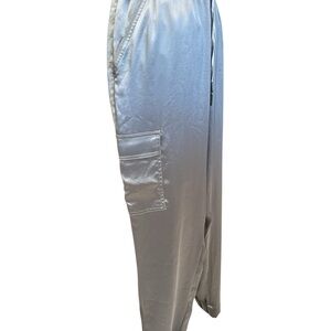 White House Black Market silver satin cargo pant
